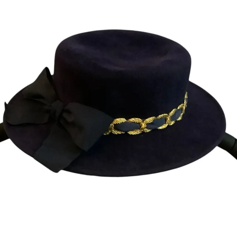 Eric Javits Vintage Purple and Gold Designer Bow Hat- Mardi Gras - Picture 4 of 5
